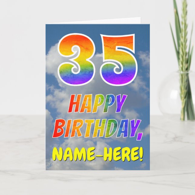 Rainbow Look "35" & "HAPPY BIRTHDAY", Clouds, Sky Card (Front)