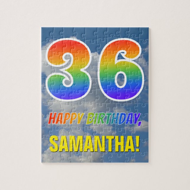 Rainbow Look "36" & "HAPPY BIRTHDAY", Cloudy Sky Jigsaw Puzzle (Vertical)
