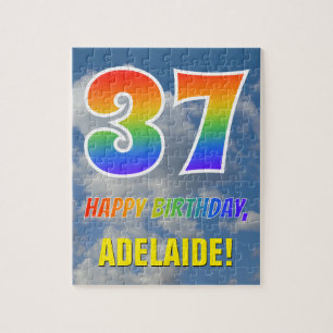 Rainbow Look "37" & "HAPPY BIRTHDAY", Cloudy Sky Jigsaw Puzzle