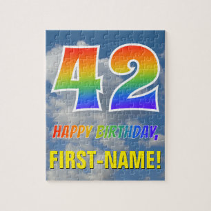 Rainbow Look "42" & "HAPPY BIRTHDAY", Cloudy Sky Jigsaw Puzzle