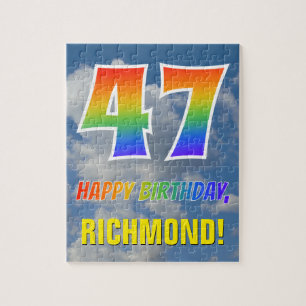 Rainbow Look "47" & "HAPPY BIRTHDAY", Cloudy Sky Jigsaw Puzzle