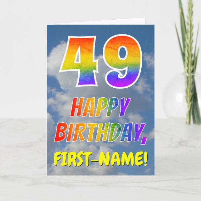 Rainbow Look "49" & "HAPPY BIRTHDAY", Clouds, Sky Card (Front)