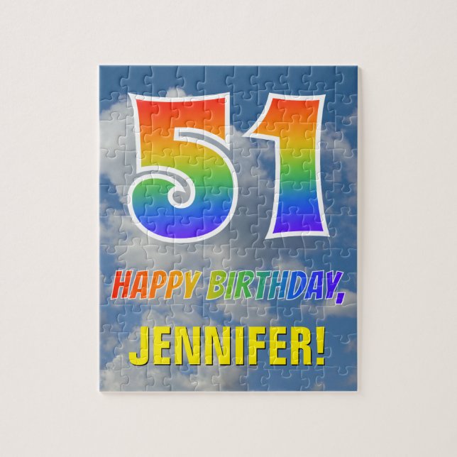 Rainbow Look "51" & "HAPPY BIRTHDAY", Cloudy Sky Jigsaw Puzzle (Vertical)