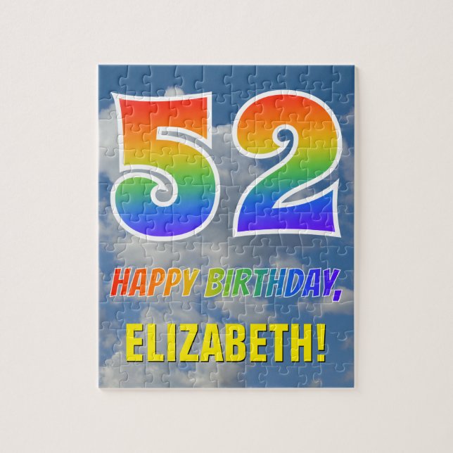 Rainbow Look "52" & "HAPPY BIRTHDAY", Cloudy Sky Jigsaw Puzzle (Vertical)