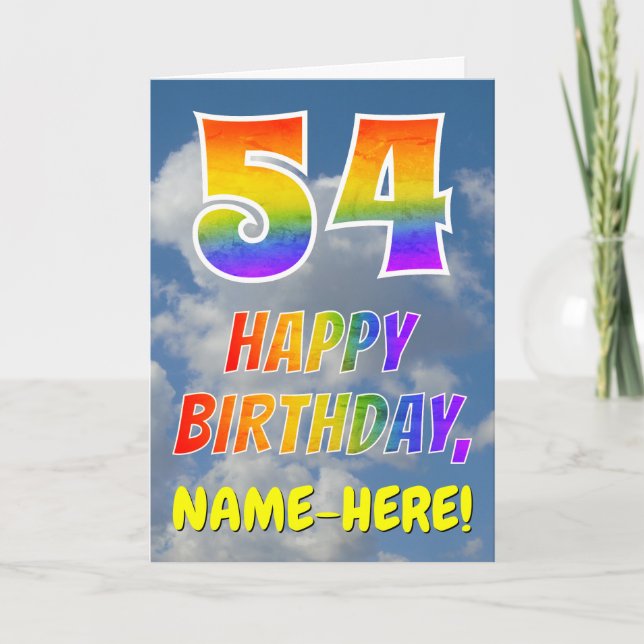Rainbow Look "54" & "HAPPY BIRTHDAY", Clouds, Sky Card (Front)