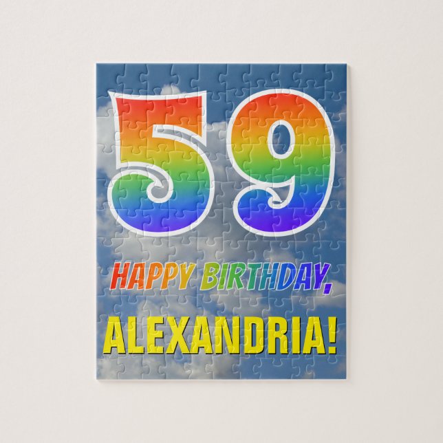 Rainbow Look "59" & "HAPPY BIRTHDAY", Cloudy Sky Jigsaw Puzzle (Vertical)