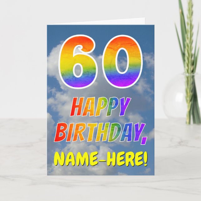 Rainbow Look "60" & "HAPPY BIRTHDAY", Clouds, Sky Card (Front)