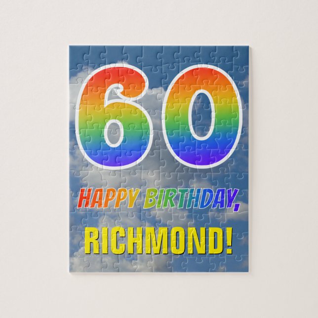 Rainbow Look "60" & "HAPPY BIRTHDAY", Cloudy Sky Jigsaw Puzzle (Vertical)