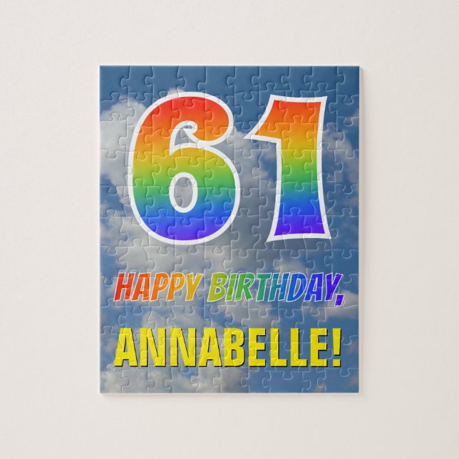 Rainbow Look "61" & "HAPPY BIRTHDAY", Cloudy Sky Jigsaw Puzzle (Vertical)