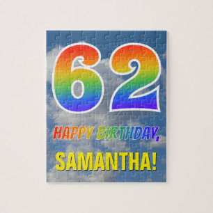 Rainbow Look "62" & "HAPPY BIRTHDAY", Cloudy Sky Jigsaw Puzzle