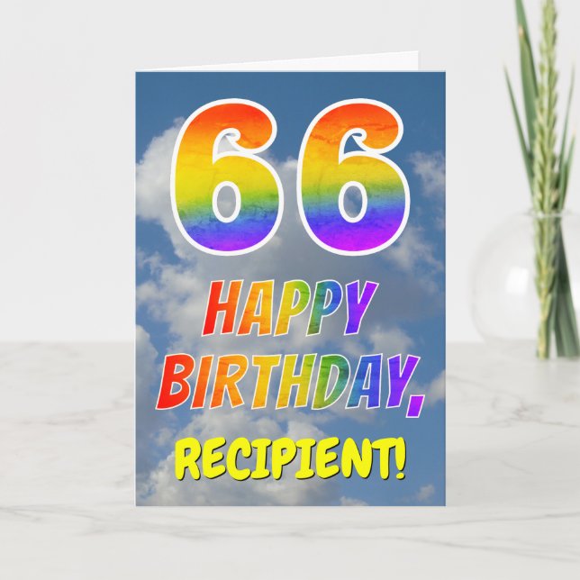Rainbow Look "66" & "HAPPY BIRTHDAY", Clouds, Sky Card (Front)