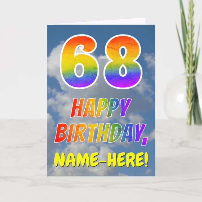 Rainbow Look "68" & "HAPPY BIRTHDAY", Clouds, Sky Card (Front)