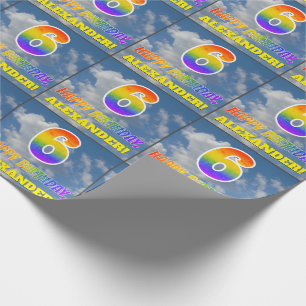 Rainbow Look "6" & "HAPPY BIRTHDAY", Clouds, Sky Wrapping Paper