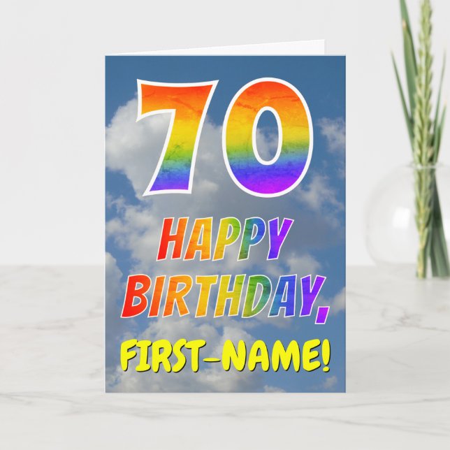 Rainbow Look "70" & "HAPPY BIRTHDAY", Clouds, Sky Card (Front)
