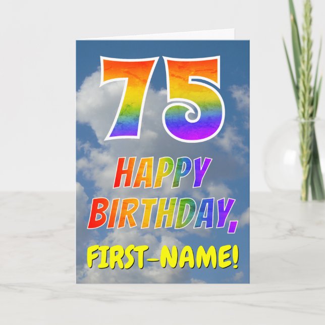 Rainbow Look "75" & "HAPPY BIRTHDAY", Clouds, Sky Card (Front)