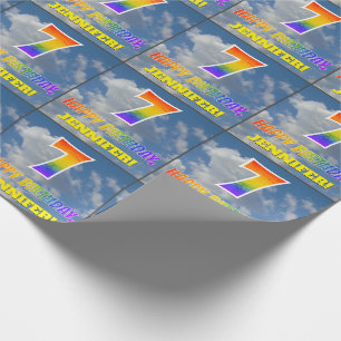 Rainbow Look "7" & "HAPPY BIRTHDAY", Clouds, Sky Wrapping Paper