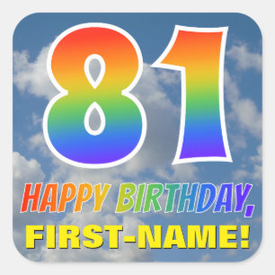 Rainbow Look "81" & "HAPPY BIRTHDAY", Clouds, Sky Square Sticker
