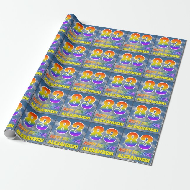 Rainbow Look "83" & "HAPPY BIRTHDAY", Clouds, Sky Wrapping Paper (Unrolled)