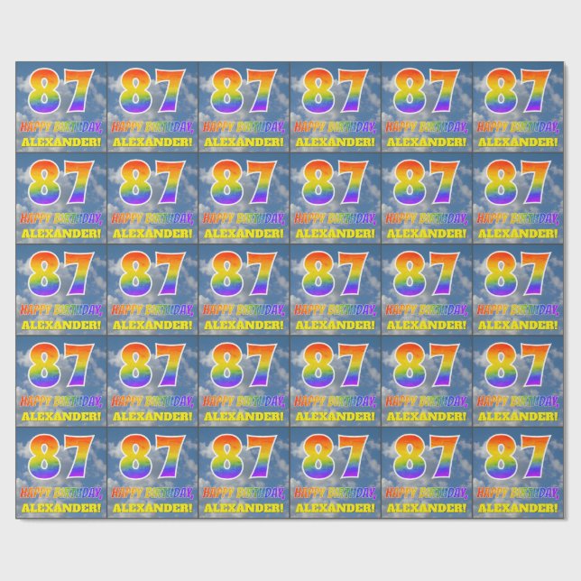 Rainbow Look "87" & "HAPPY BIRTHDAY", Clouds, Sky Wrapping Paper (Flat)