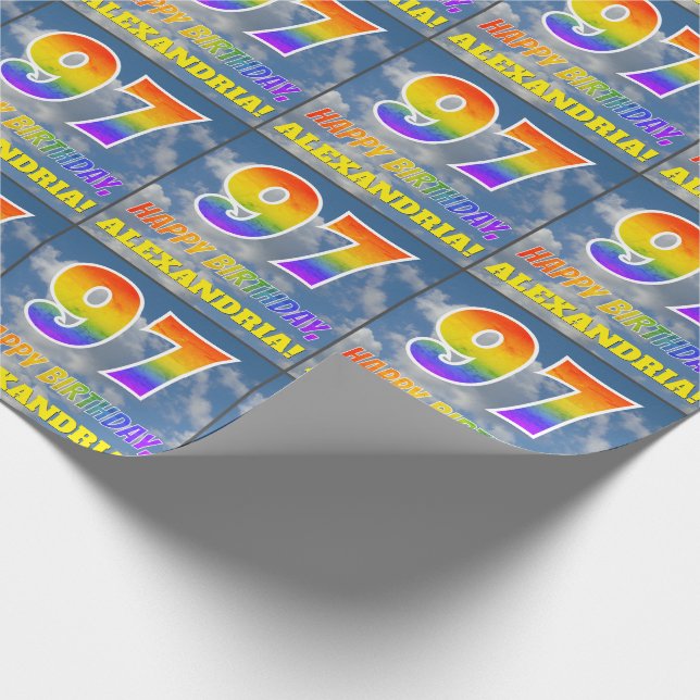Rainbow Look "97" & "HAPPY BIRTHDAY", Clouds, Sky Wrapping Paper (Corner)