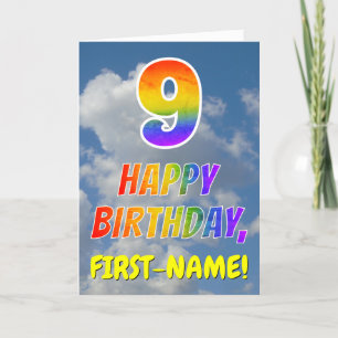 Rainbow Look "9" & "HAPPY BIRTHDAY", Clouds, Sky Card