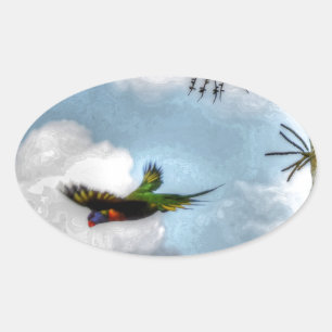 RAINBOW LORIKEET AUSTRALIA ART EFFECTS OVAL STICKER