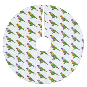 Rainbow lorikeet bird cartoon illustration brushed polyester tree skirt