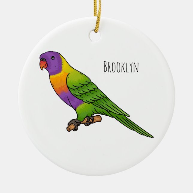 Rainbow lorikeet bird cartoon illustration  ceramic tree decoration (Front)