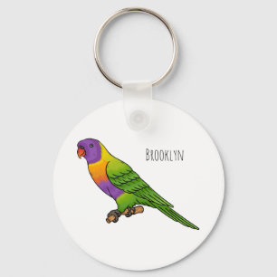 Rainbow lorikeet bird cartoon illustration key ring