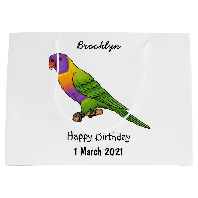 Rainbow lorikeet bird cartoon illustration  large gift bag (Front)