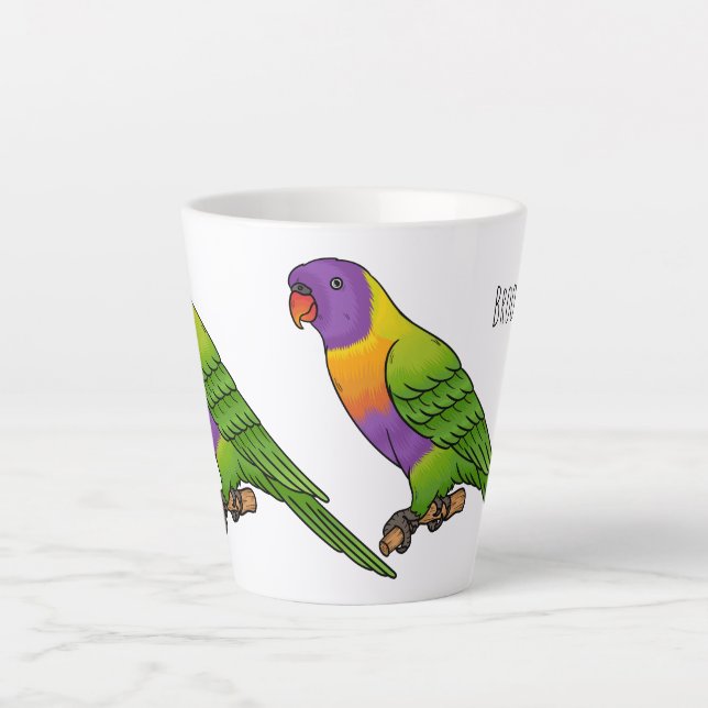 Rainbow lorikeet bird cartoon illustration  latte mug (Front)