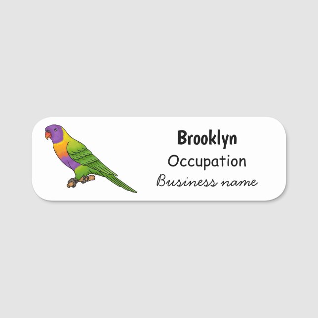 Rainbow lorikeet bird cartoon illustration  name tag (Front)