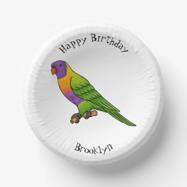 Rainbow lorikeet bird cartoon illustration  paper plate (Front)
