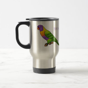Rainbow lorikeet bird cartoon illustration travel mug