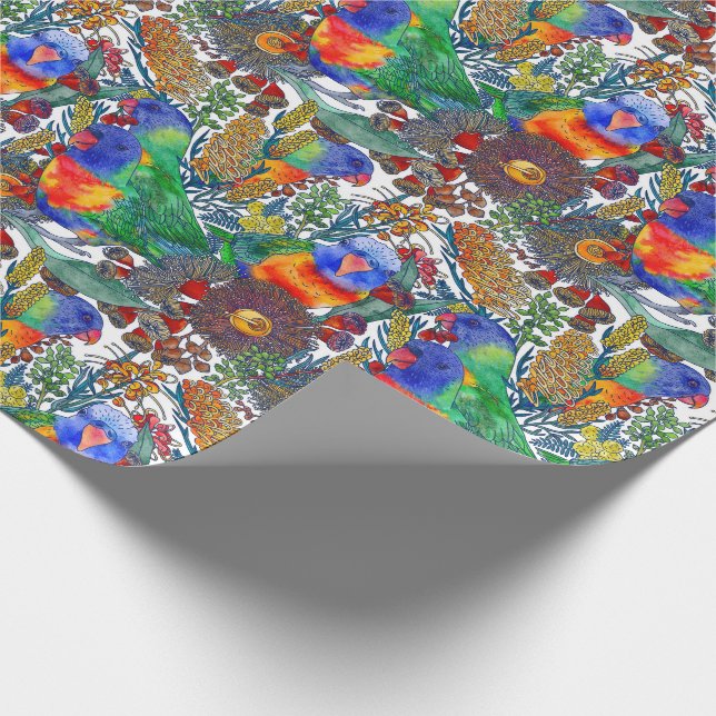 Rainbow Lorikeet Botanical Garden Wrapping Paper (Corner)