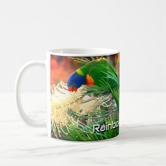 Rainbow Lorikeet Floral Nature Photo Coffee Mug (Left)