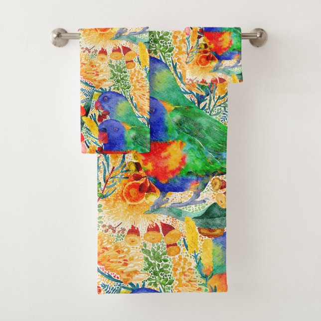 Rainbow Lorikeet Garden Bath Towel Set (Insitu)