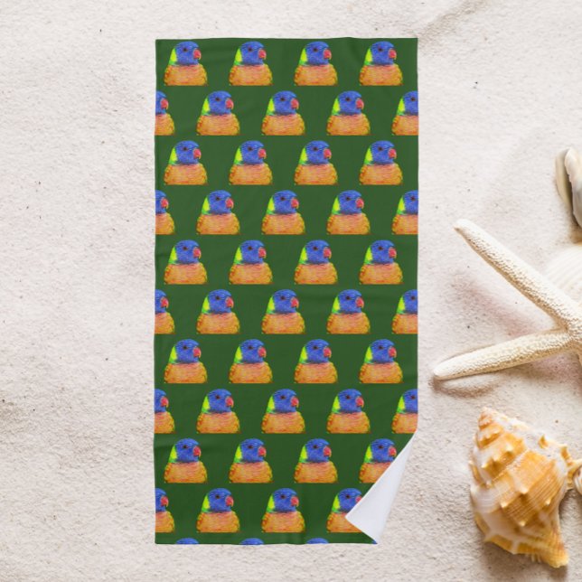 Rainbow Lorikeet Parrot Pattern Beach Towel (In Situ Beach)