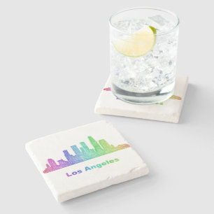Rainbow Los Angeles skyline Stone Coaster