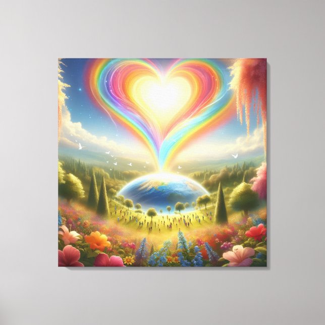 Rainbow Love All Over The World on a Wall Canvas Print (Front)