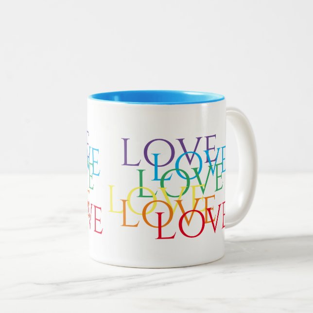 RAINBOW LOVE Blue Two-Tone Mug (Front Right)