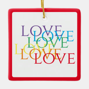 RAINBOW LOVE Ceramic Square Ornament - Red