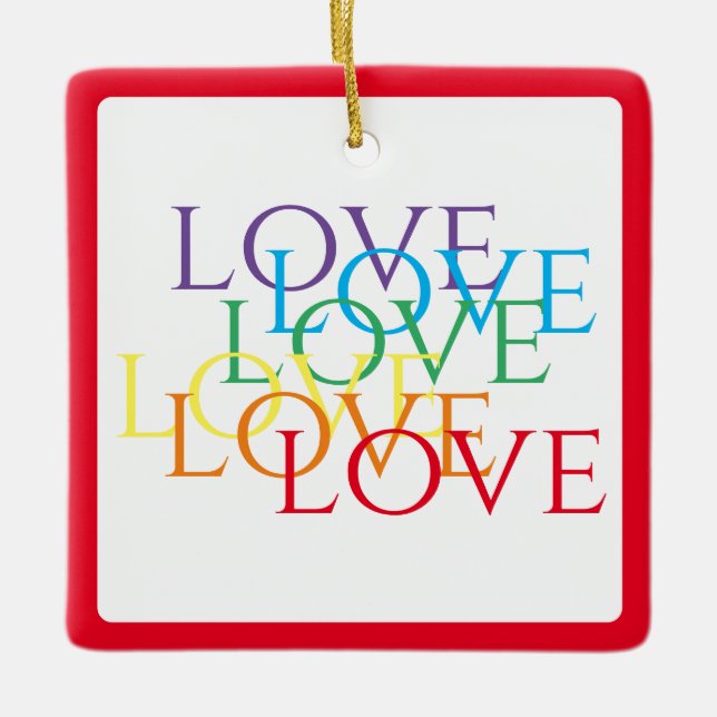 RAINBOW LOVE Ceramic Square Ornament - Red (Front)