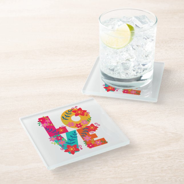 Rainbow Love Glass Coaster (Angled)