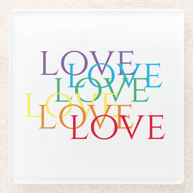 RAINBOW LOVE Glass Drink Coaster (Front)