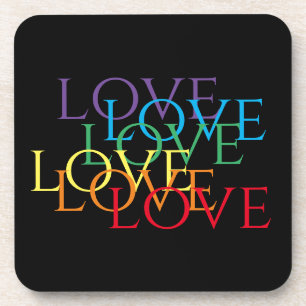 RAINBOW LOVE Hard Plastic Coasters - black