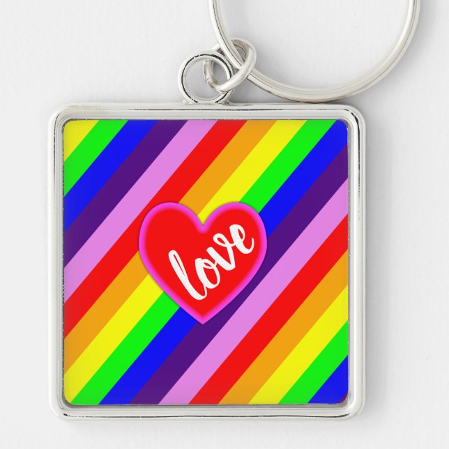 Rainbow Love Heart Classic Pride Dynamic Stripes Key Ring (Front)