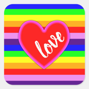 Rainbow Love Heart Classic Pride Horizontal Stripe Square Sticker