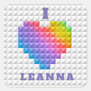 Rainbow Love Heart Geometric Pattern Personalised Square Sticker