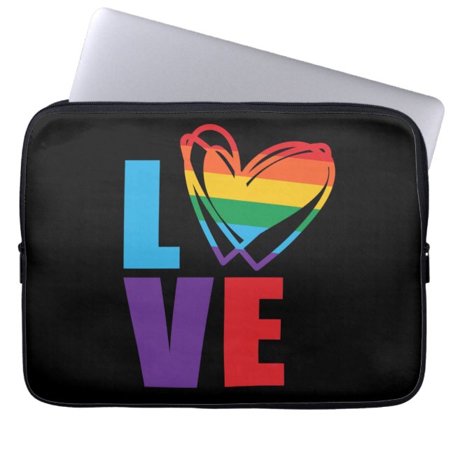 Rainbow Love Heart LGBTQ Support  Laptop Sleeve (Front)